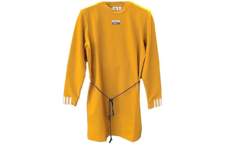 Adidas Originals Long Sleeved Dresses Women s Yellow Crew Neck Moderate Short GD3967 S