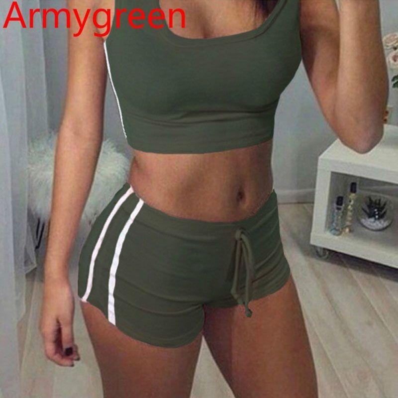 Elegant And Chic Fashion Sexy Women Sports Sets Sleeveless Round Collar Tops And Shorts