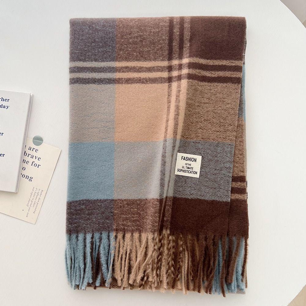 Long Tessel Plaid Wool Scarf Windproof Men Scarf Fashion Winter Cashmere Scarf  Female