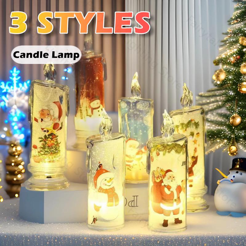 1-10PCS LED Simulation Flameless Candle Transparent Built in Printed Electronic Candle for Christmas Ambient Lighting Decor