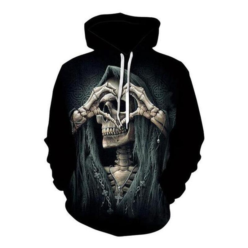Autumn Winter Retro Skull Series 3D Digital Printed Men's Loose Fitting Pullover Hoodies Fashionable Long Sleeved Hoodies