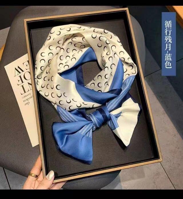 Fresh Polka Dot Print Silk Scarf Women'S Chiffon Satin Double Layer Neck Scarf Bag Handle Bow Tie Hair Band Fashion Accessory