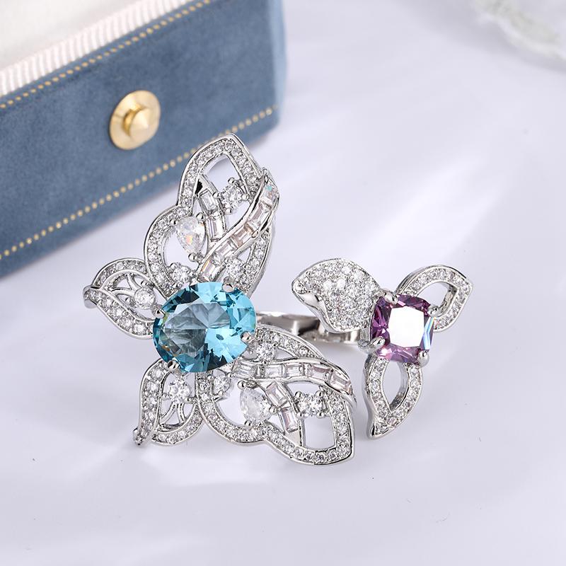 Light Luxury Shiny Diamond Butterfly Heart Open Ring Fashion All-in-one Ladies JewelryHot Selling Jewelry