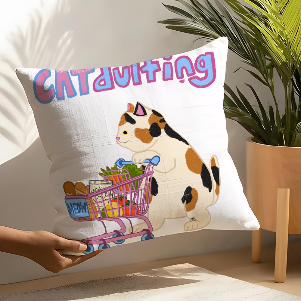 Cute Cat Illustrations Pillow Case Home Living Room Decoration Linen Pillowcover Pillow Cases Cushion Cover