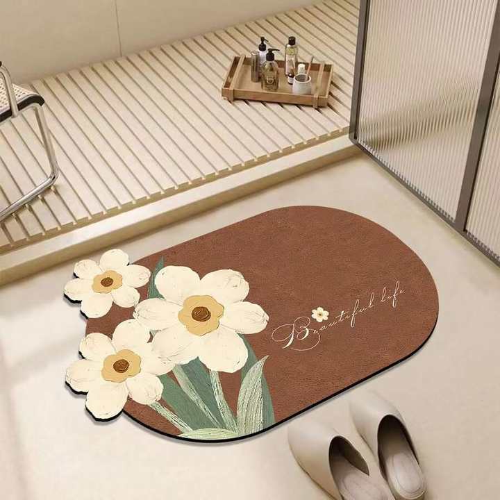 Three-dimensional Flower Bathroom Foot Mat Diatom Mud Mat Slip-resistant Moisture-wicking Toilet Door Mat Carpet Toilet Door Mat