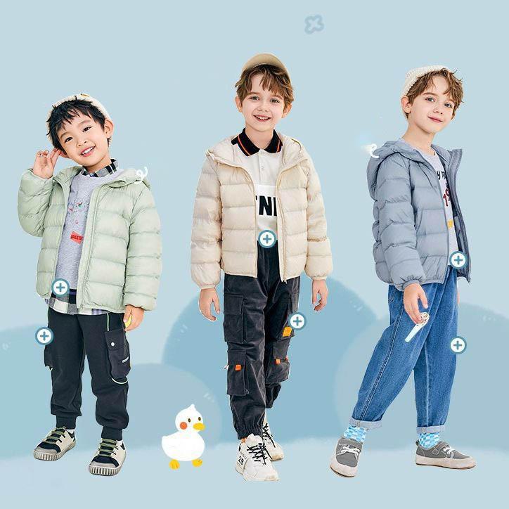 Fall and Winter Children's Light Paragraph down Jacket Children's Jacket Boys and Girls Big Boy Hooded White Duck down Jacket