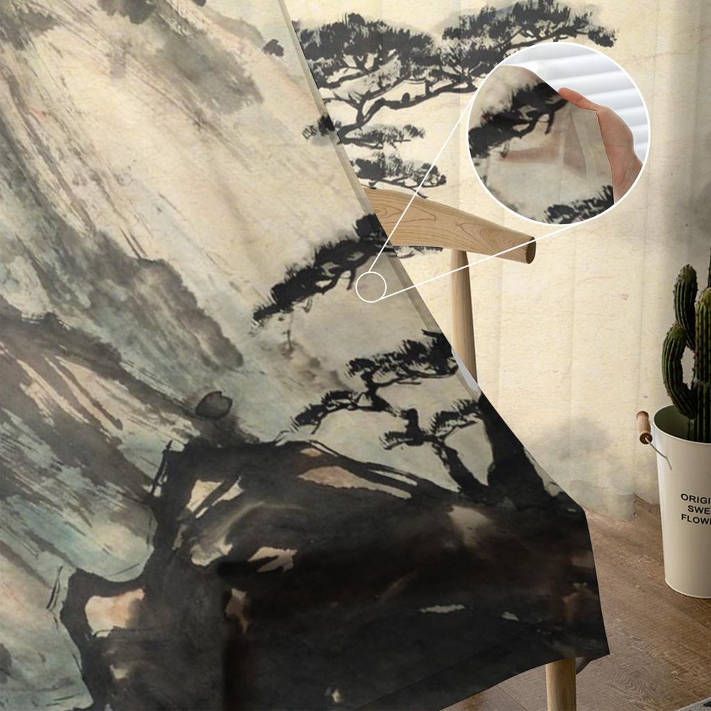 Landscape Ink Painting Chinese Style Sheer Tulle Window Curtains For Living Room Bedroom Kitchen Veiling Curtain Home Decoration