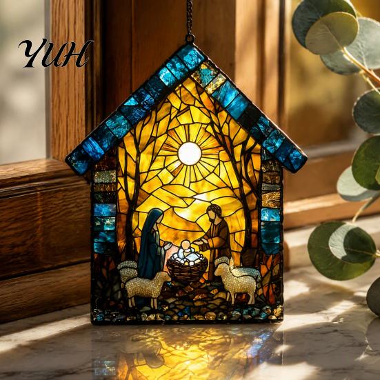 Acrylic Sun Catcher for Windows Nativity Scene Catcher, Stained Glass Effect Suncatcher, Outdoor Garden Decoration Window Hanging Ornament Home