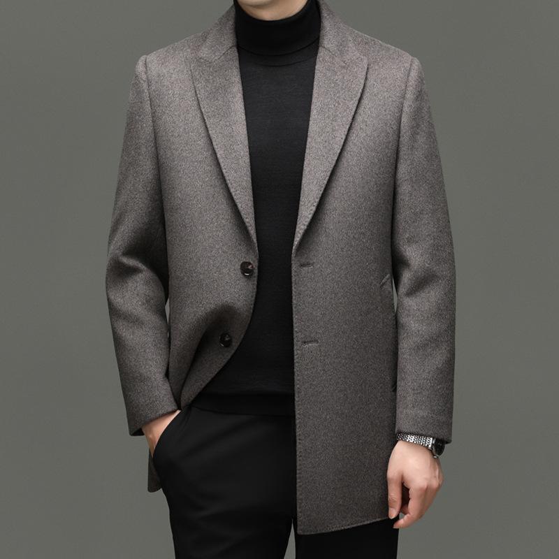 

Luxury Men s Wool-Cashmere Mid-Length Lapel Overcoat for Autumn/Winter M 170