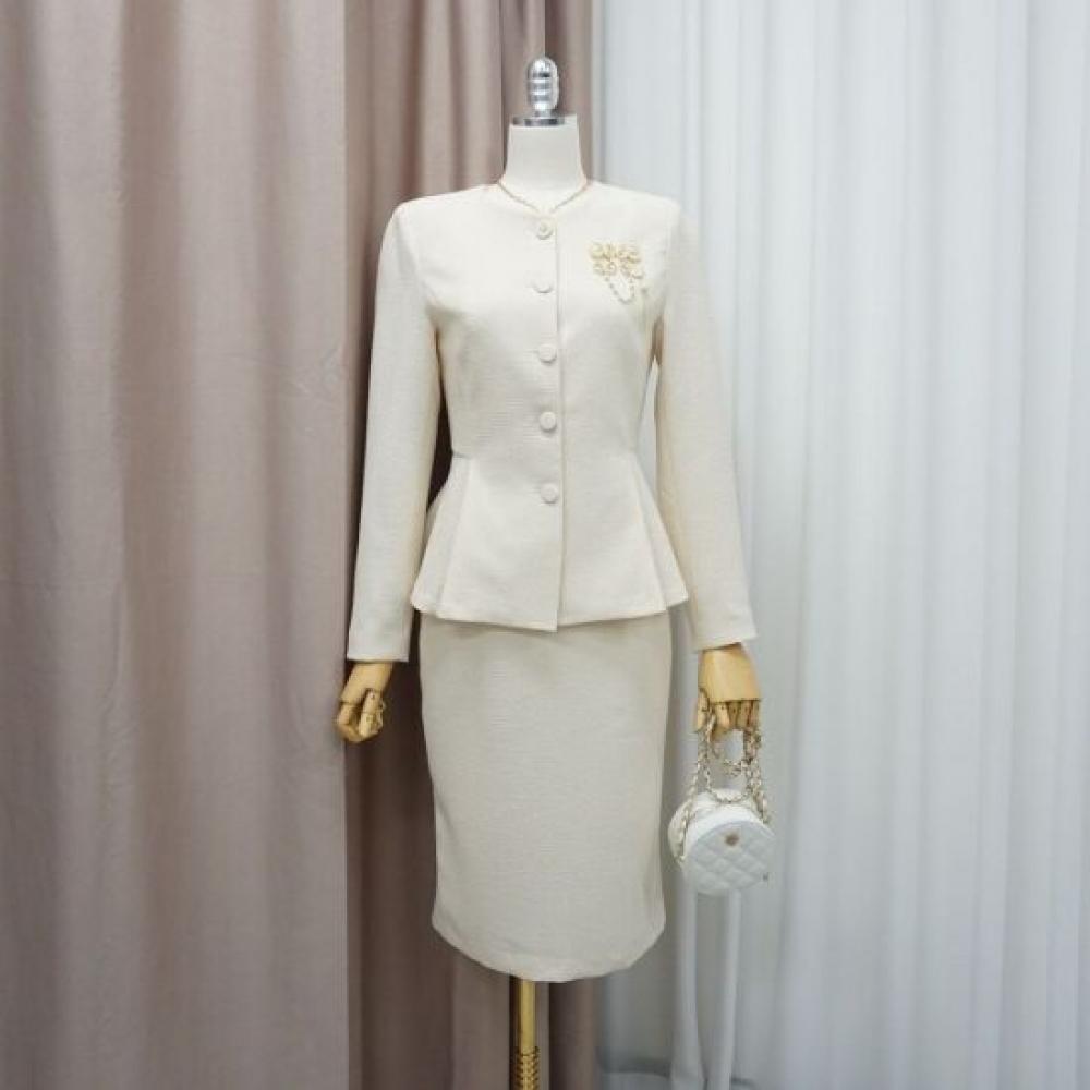 Style Latte Women S No Collar Peplum Jacket Skirt Two Piece Setup Suit
