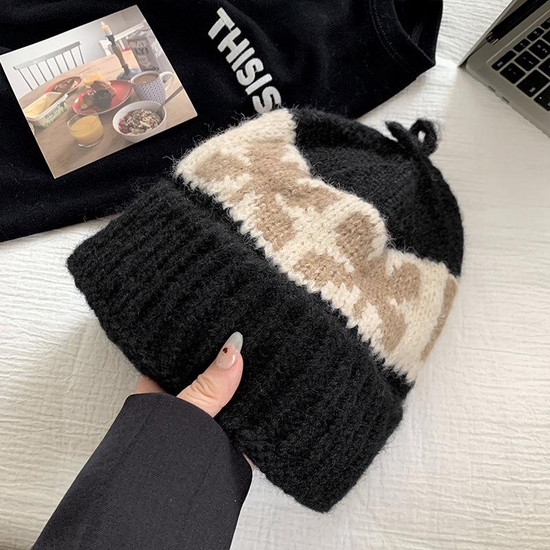 Retro Woolen Hat for Women in Autumn and Winter Large Head Circumference  Face Showing Small Cold Hat  Warm and Thickened Ear Protection Knitted Hat