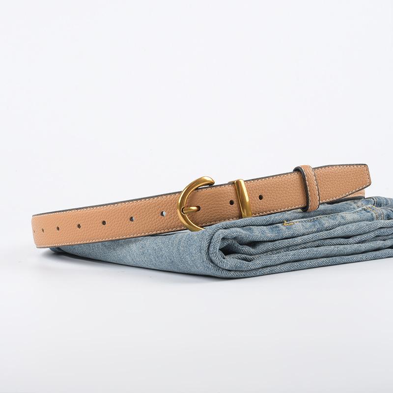Lychee Pattern Head Layer Cowhide Genuine Leather Women's Belt Versatile Retro Belt with Jeans Casual Trousers Women