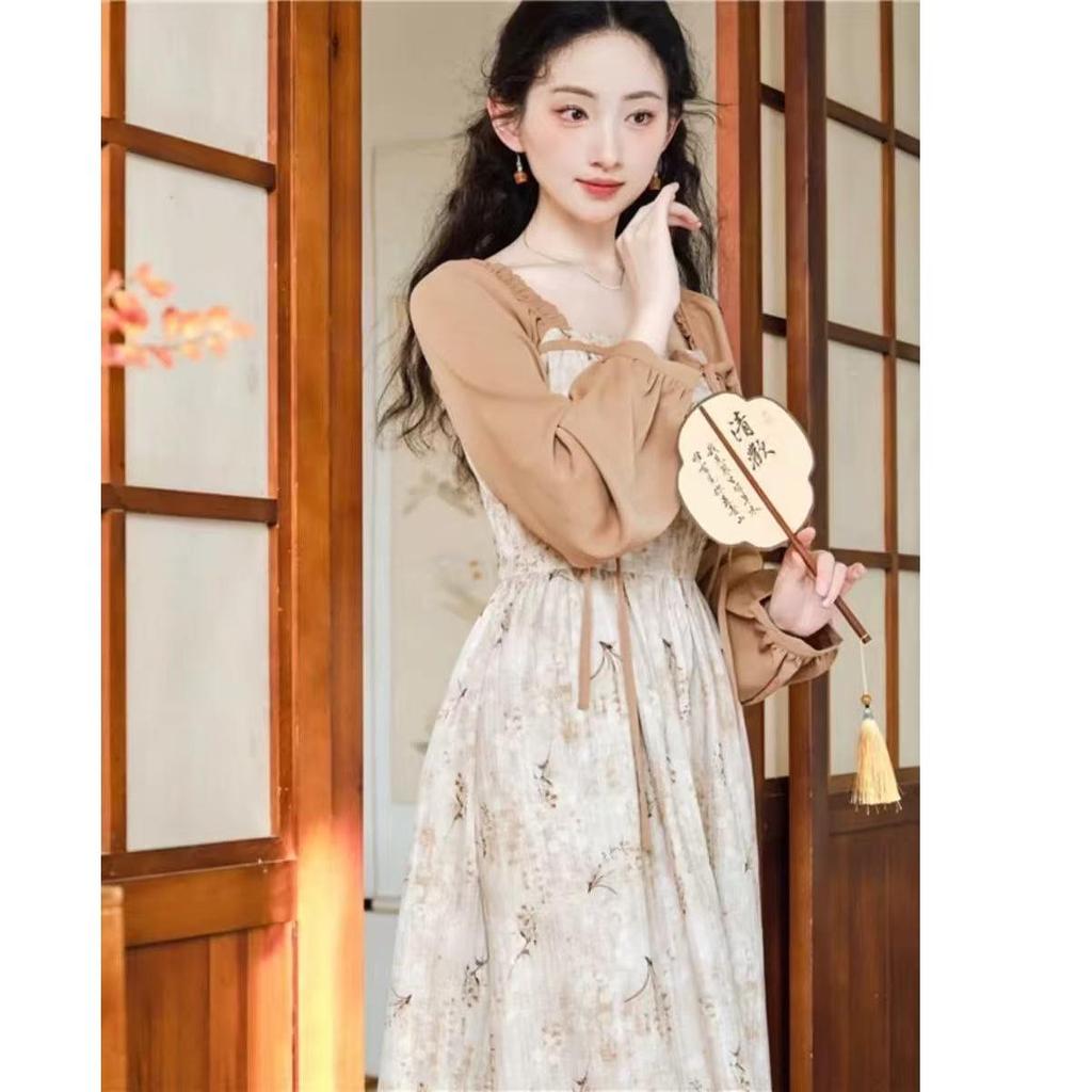2025 Retro High-End Floral Print Fake Two-Piece Dress - Unique & Stylish Women's Niche Long Dress