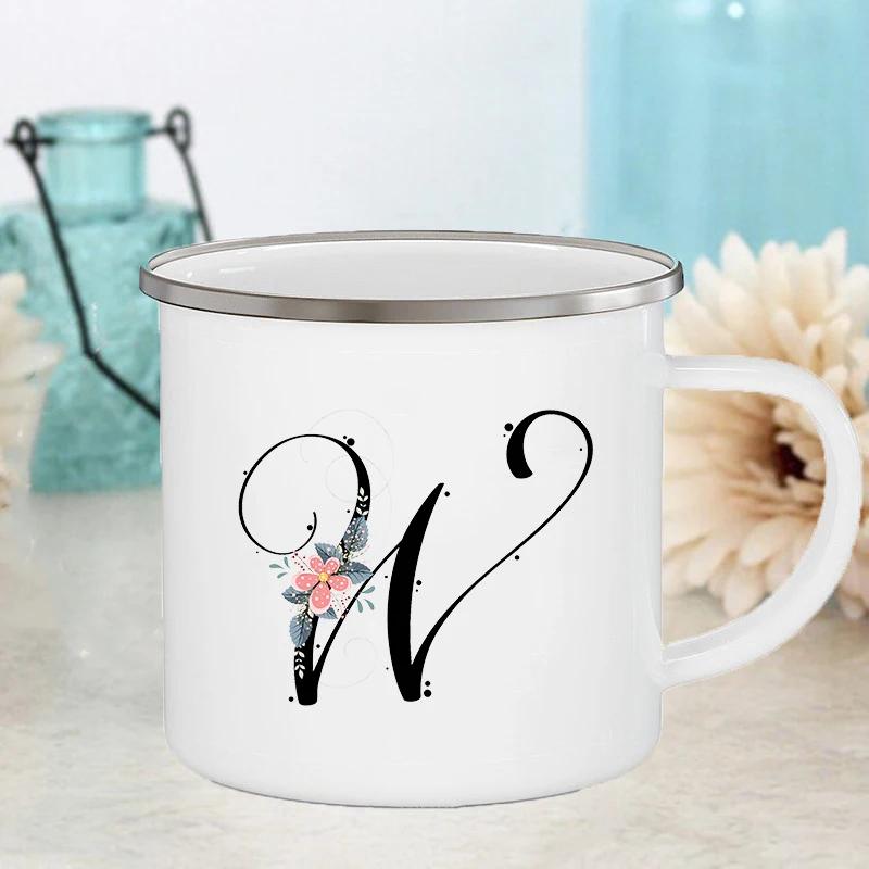 Letter Flower Mugs Wedding Creative Coffee Wine Cups Drinks Dessert Milk Juice Cup Enamel Mugs Handle Drinkware Bridesmaid Gifts