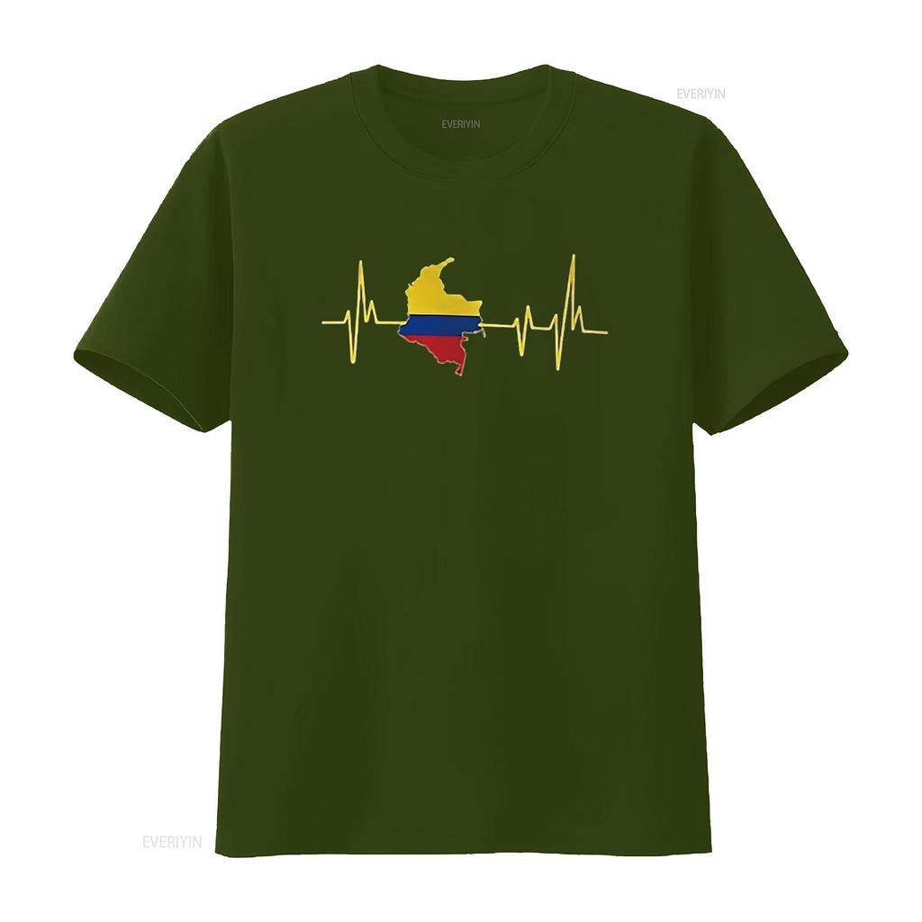 Mens Heartbeat Design Colombian Flag Colombia T Shirt Black vintage Washed Versatile Casual Stretched graphic designer clothes