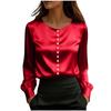 2026 Womens Satin Silk-Feel Short Sleeve T-Shirt With Pearl Embellished Round Neck Solid Color Casual Street Style