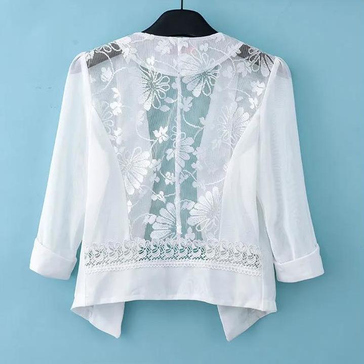 WTEMPO Zonnebrandkleding Dames Sjaal Mesh Wit Pak Jas Zomer Camisole Kort Jasje Kant Effen Casual Jas L wit