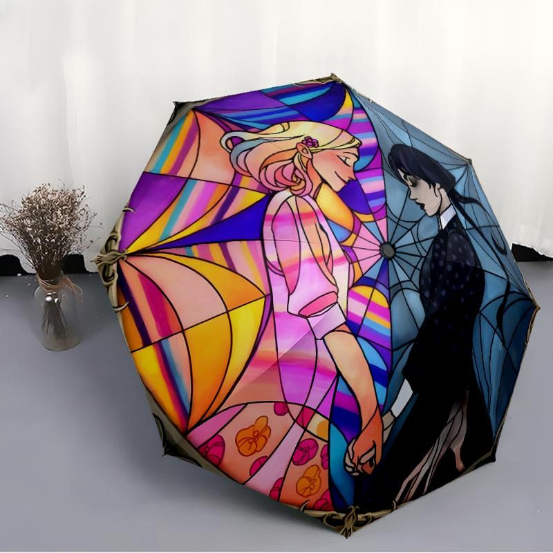 1pc Addams Family Wednesday7 Umbrella, Sun Protection, And UV Shielding. It Has Eight Sturdy Ribs for Outdoor Use And Perfect Gift