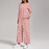 Women's Casual Loose Fit Two Piece Sweatshirt and Pants Set with Round Neck, Printed Design and Split Hem
