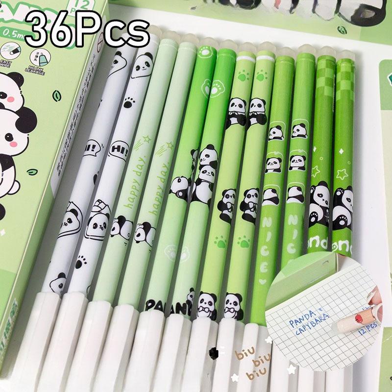 

12Pcs Cartoon Panda Waterbased Pen Writing Smooth Quick-Drying Erasable Pens Student Stationery Office Supplies 12Pcs
