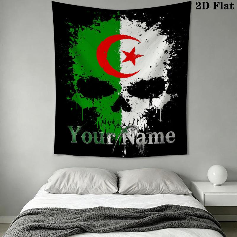 Algeria Flag Custom Name Wall Tapestry Aesthetic Wall Hanging Printed Fabric Blanket Decorative Tapestries for Bedroom Living Room Home Decor