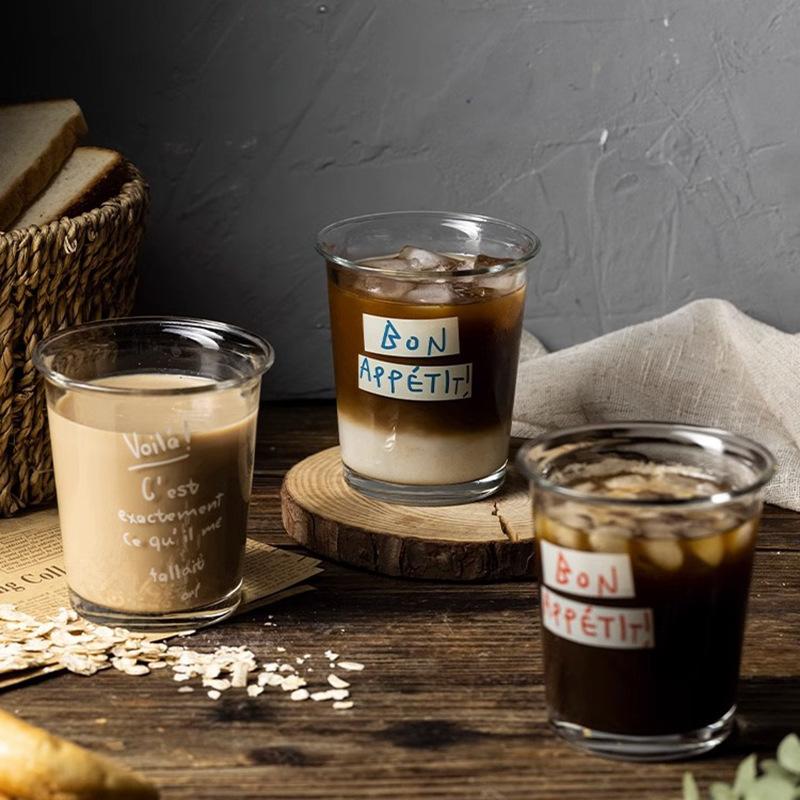 Short Flip-top Cup, Transparent Thickened Glass Letter Milk Cup, Office Beverage, Iced American Coffee Cup