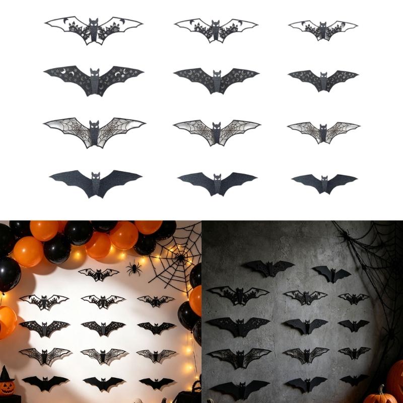 3D Hollow Paper Bats Halloween Decorations Realistic Scary Bat Stickers , 96 Individual Bats To Arrange for Indoor Party Backdrops, Store Displays,