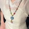 Painted ceramic fish necklace, Bohemian style woven rope necklace, women's vintage high-end beaded clavicle chain