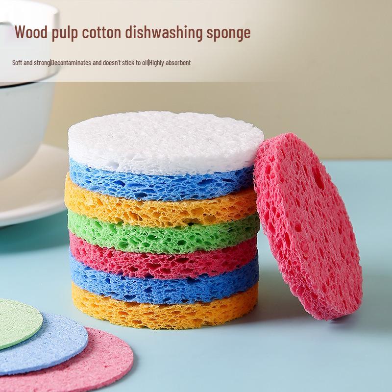 Compressed Wood Pulp Kitchen Sponge - Expanding, Non-Stick, Oil-Resistant Dishwashing Sponge