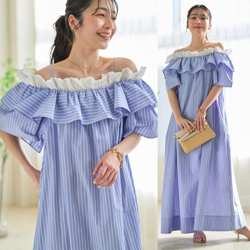 

Women s Summer Short Sleeve Loose Striped Dress Slimming Dress One Size