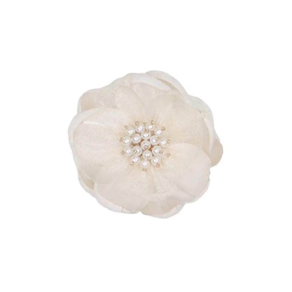 5Pcs Sewing Fabric 3D Chiffon Flower Beads Center DIY Artificial Flower Shoes Decor Hairpin DIY Sewing Applique