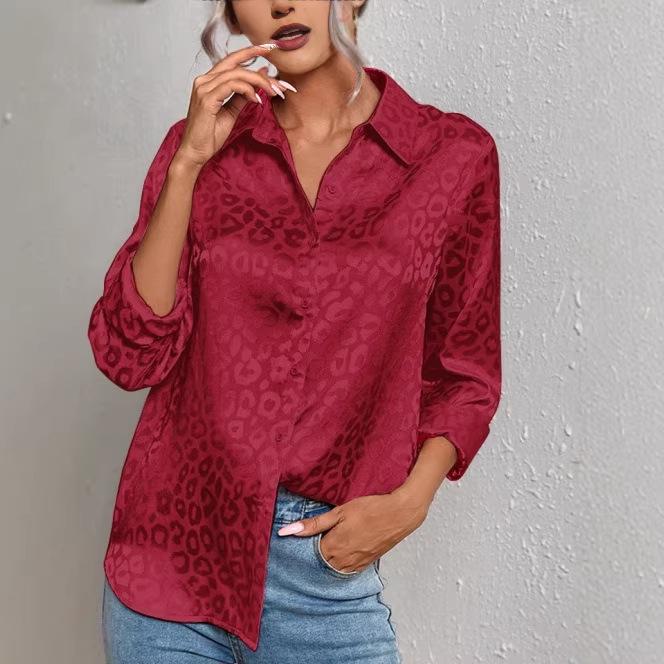 2026 Spring/Summer Leopard Jacquard Button-Up Lapel Shirt