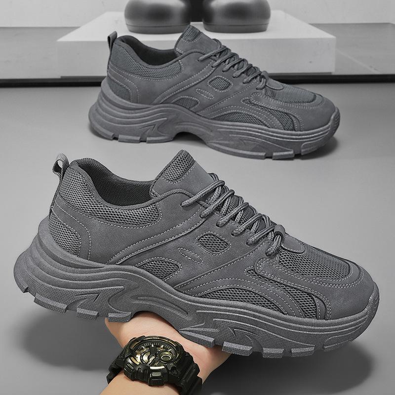 Summer Men's Shoes New Breathable Mesh Shoes Men's Trend Versatile Thick-soled Black Sports Shoes Casual Dad Trendy Shoes