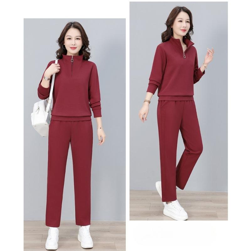 Fashion Women Sport Tracksuit Spring Autumn Half Zipper Stand Collar Casual Two Piece Set Ladies Daily Outdoor Sportswear