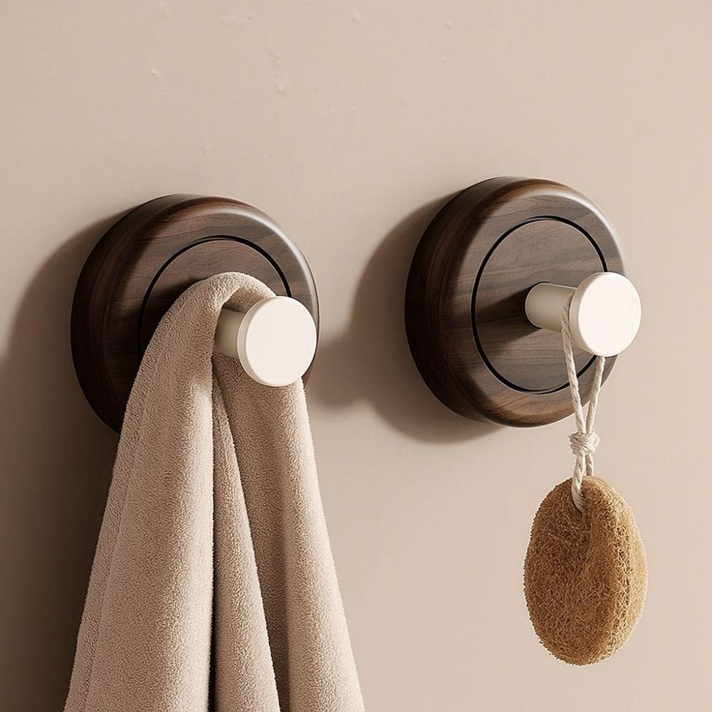 2pcs Wall Mount Suction Cup  Wood Hook No Drilling Door  Hook  Bathroom Accessories Storage