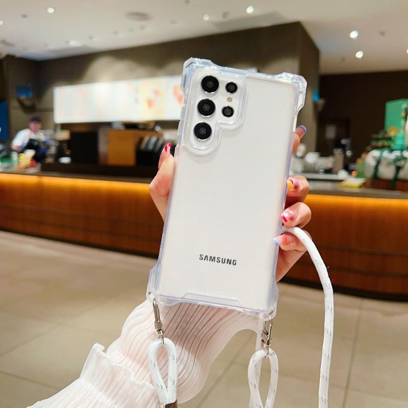 Four Corners Strap Case For Samsung Galaxy S23 Ultra S23 Plus S23Ultra S23Plus S24 Crossbody Cord Lanyard Shockproof Clear Cover