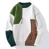 Herrvinterstickad tröja med lapptäcksmönster och färgblock - Avslappnad, Lös, Ullinspirerad design