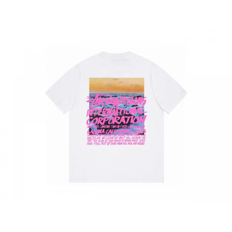 Stussy Short Sleeve T-Shirt Teens Loose Fit 270g Cotton Round Neck Casual Wear