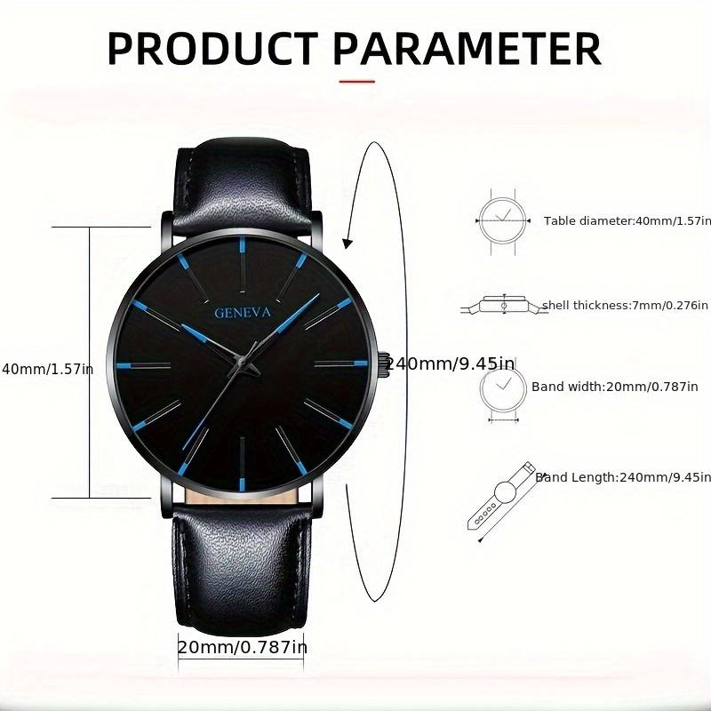 2pcs/set Men's Fashion Ultra Thin Watches Simple Men Business PU Leather Strap Quartz Watch&Bracelet