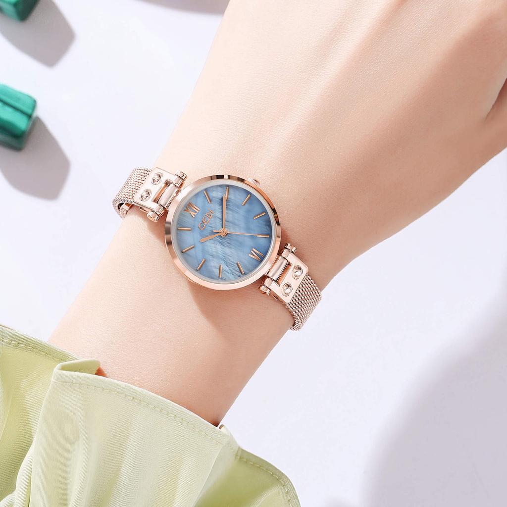 Wenyi Style Women'S Light Luxury Fritillary Surface Small Dial Waterproof Stainless Steel Mesh Belt Quartz Watch