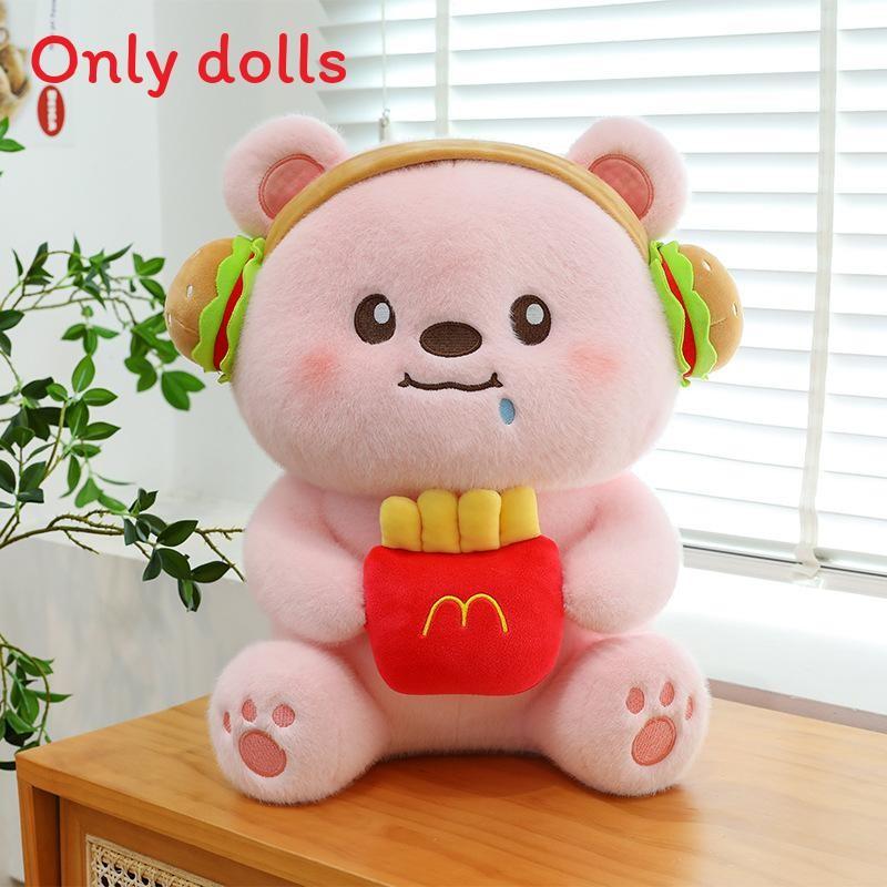 

French Fries Cute Burger Bear Plush Doll Fur For Kids Room Collectors And 23cm розовый