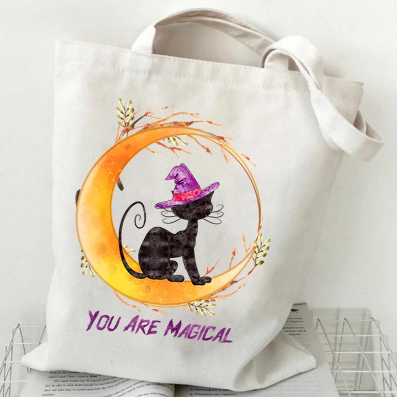 Cat Tote Bag Gothic Black Cat Shopper Halloween Party Gift Shopping Bag Spooky Seasonal Fun Animal Women's Tote Bag