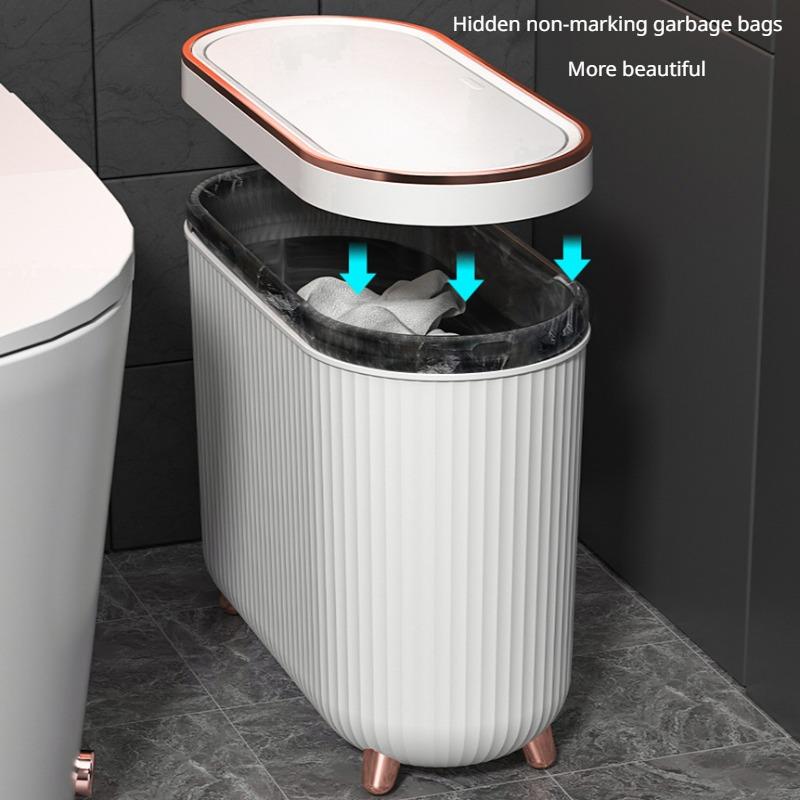 Press Type Trash Can With Foot Bathroom Garbage Bin Toilet Waterproof Golden Side Rubbish Can With Lids Home And Office Supplies