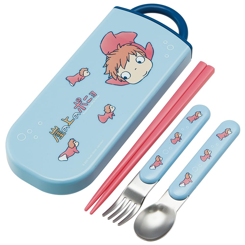 Skater Lunch Box Trio and Made in Studio Ponyo on the TACC2AG Children's Set, Chopsticks, Spoon, Fork, Kids' Cutlery, Antibacterial, Easy-Open