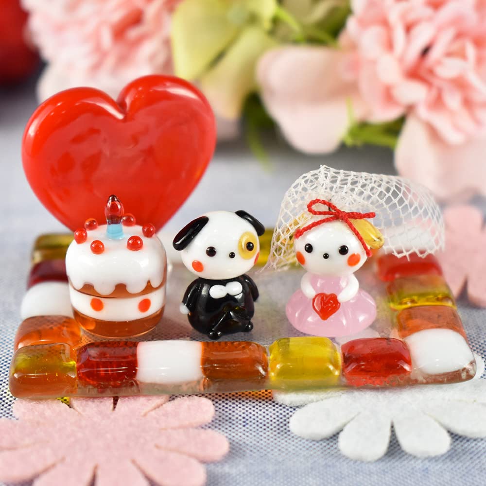 Fourcart Cute Handmade Glass Crafts NEW [Mosaic Tray, Square Mini, Red] X 6-Piece Set