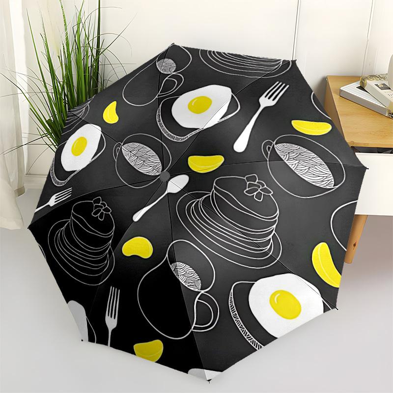 

1pc Breakfast Foods Automatic Opening/Closing Umbrella with Operation & Windproof Canopy - Folding Design, Holiday Gift yy260225169