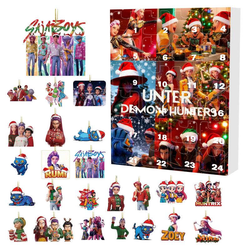Kpop Demon Hunters Advent Calendar Blind Box With 24Pc 2D Acrylic Pendant Christmas Tree Decor Christmas Countdown Calendar Gift