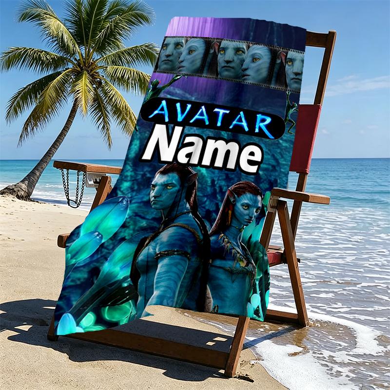 Custom Name Personalized Avatar Print Beach Towel, for Trip Camping Beach Party Home Decor, Birthday Gift for Family & Friends