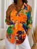 Women's Spring Summer 3D Printed Collared Shirt, Warm Orange Random Paint Splash Graffiti Art Daily Street Blouse