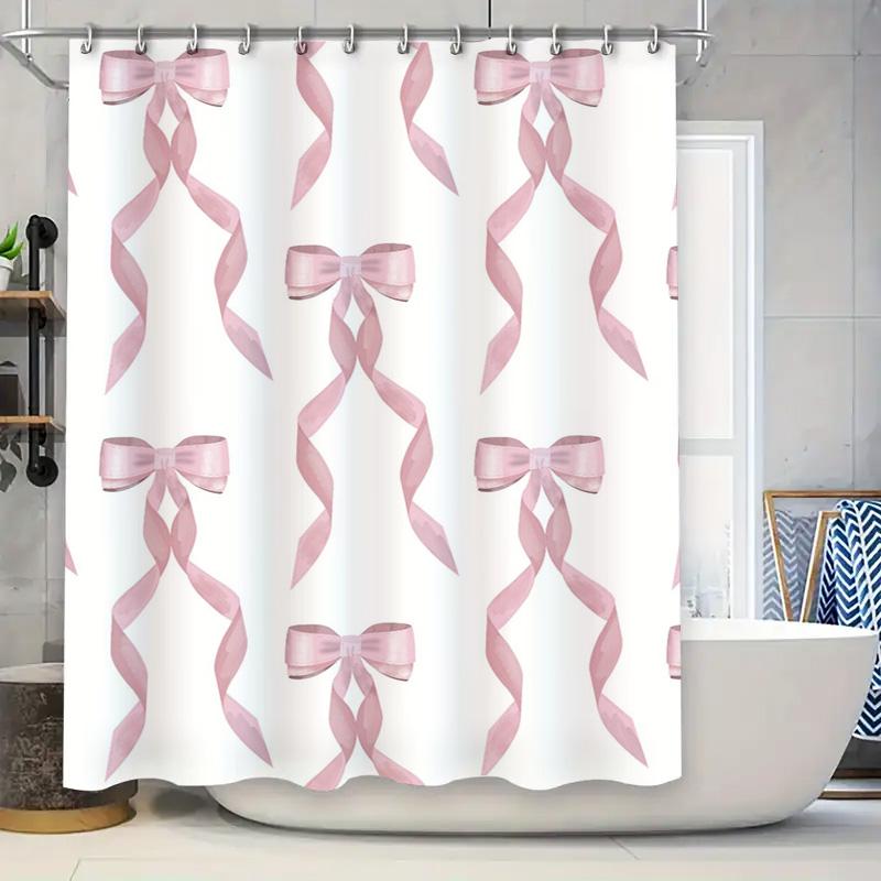 Elegant Pink Ribbons Shower Curtain Waterproof Bath Decor for Home Decoration Room Mosaic Wall Art Print Privacy Screen Duvet Co